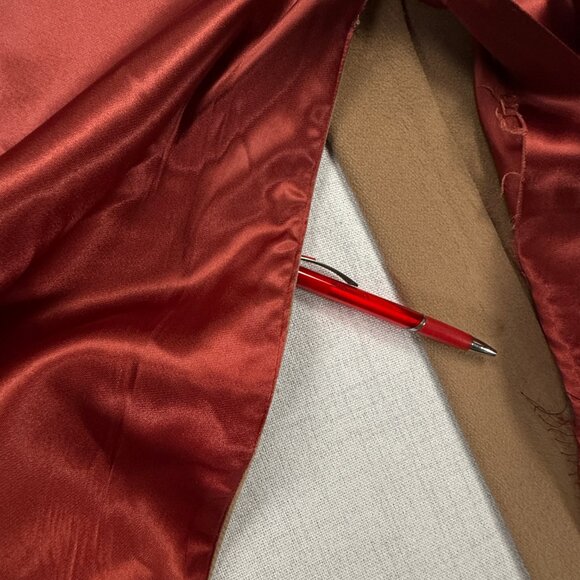 VTG Overcoat Tan Wool Double Breasted Red Satin Lined Coat Mitchell Daroff - Picture 9 of 16